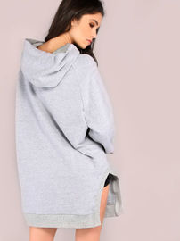 New Designs Slit Hooded Pocket Front Dropped Shoulders Sweatshirt for Women
