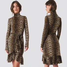 Autumn Fashion Women Long Sleeve And High Neck Leo Polo Dress Brown